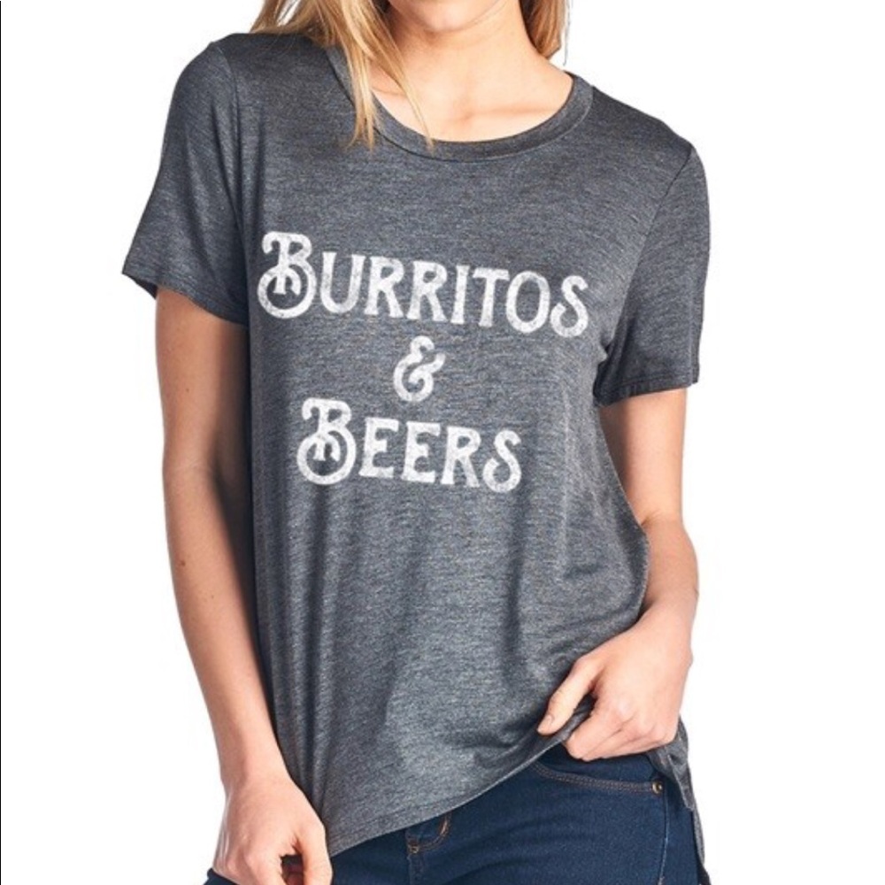 NWT charcoal Burritos and Beer flowy graphic tee